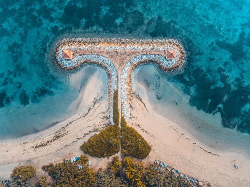 Aerial View of T-shaped Island