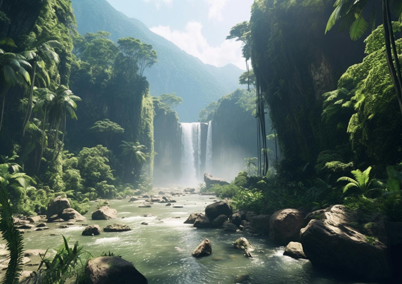 A Waterfall in a Tropical Forest